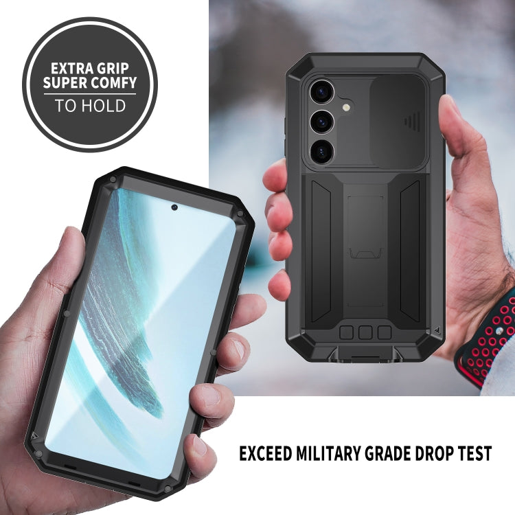 For Samsung Galaxy S24+ 5G R-JUST Sliding Camera Life Waterproof Holder Phone Case(Black) - Galaxy S24+ 5G Cases by R-JUST | Online Shopping UK | buy2fix