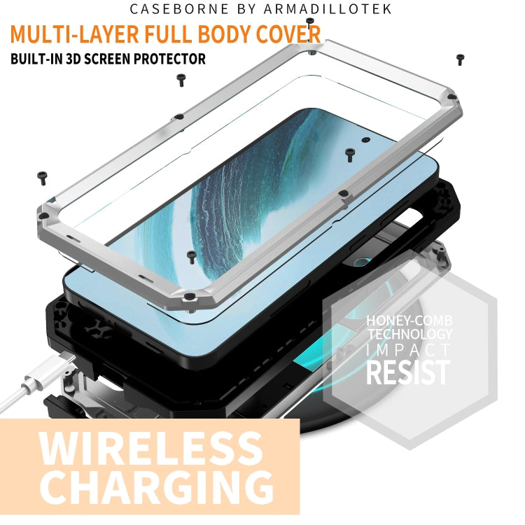 For Samsung Galaxy S24+ 5G R-JUST Sliding Camera Life Waterproof Holder Phone Case(Silver) - Galaxy S24+ 5G Cases by R-JUST | Online Shopping UK | buy2fix