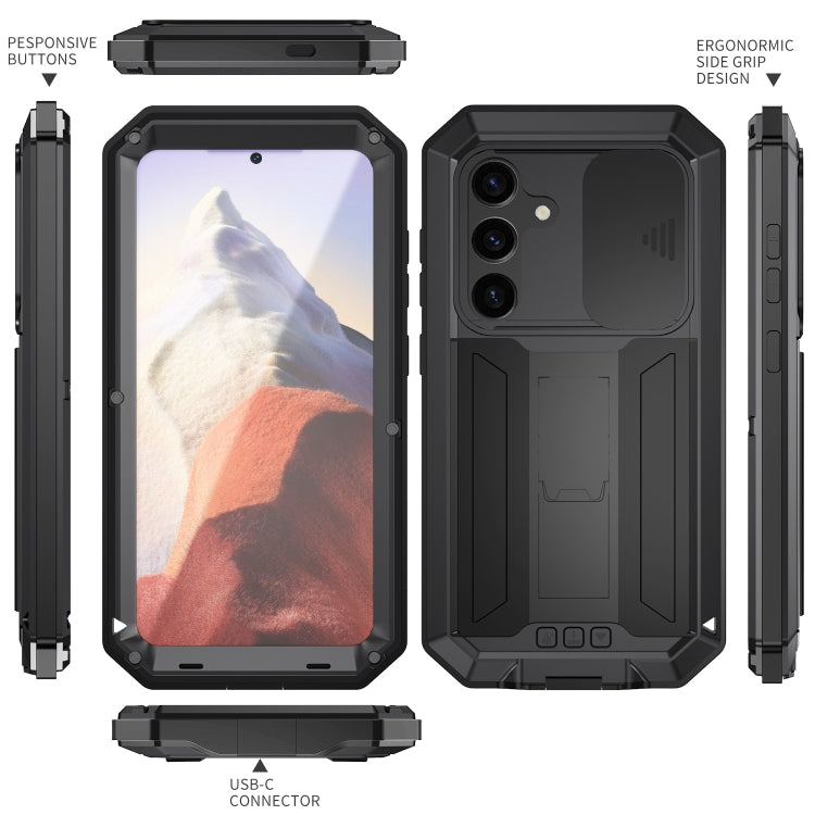 For Samsung Galaxy S24 5G R-JUST Sliding Camera Life Waterproof Holder Phone Case(Black) - Galaxy S24 5G Cases by R-JUST | Online Shopping UK | buy2fix