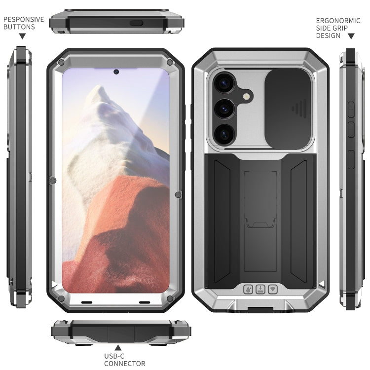 For Samsung Galaxy S24 5G R-JUST Sliding Camera Life Waterproof Holder Phone Case(Silver) - Galaxy S24 5G Cases by R-JUST | Online Shopping UK | buy2fix