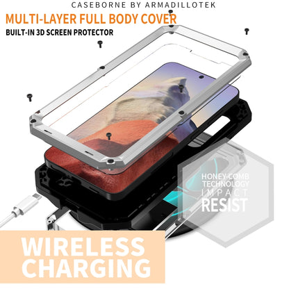 For Samsung Galaxy S24 5G R-JUST Sliding Camera Life Waterproof Holder Phone Case(Silver) - Galaxy S24 5G Cases by R-JUST | Online Shopping UK | buy2fix