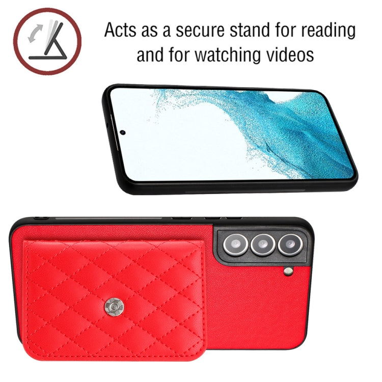 For Samsung Galaxy S22 5G Rhombic Texture Card Bag RFID Phone Case with Long Lanyard(Red) - Galaxy S22 5G Cases by buy2fix | Online Shopping UK | buy2fix