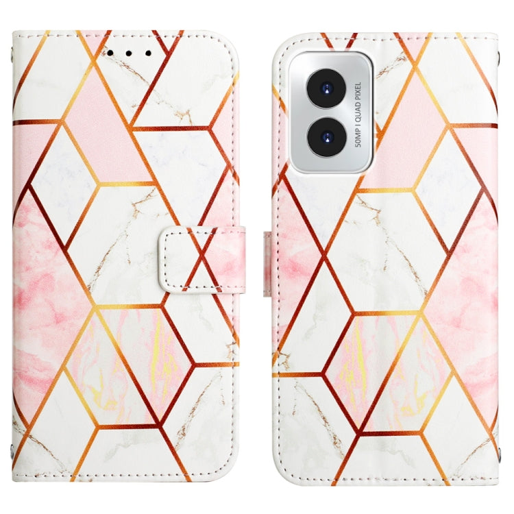 For Motorola Moto G Play 4G 2024 PT003 Marble Pattern Flip Leather Phone Case(Pink White) - Motorola Cases by buy2fix | Online Shopping UK | buy2fix