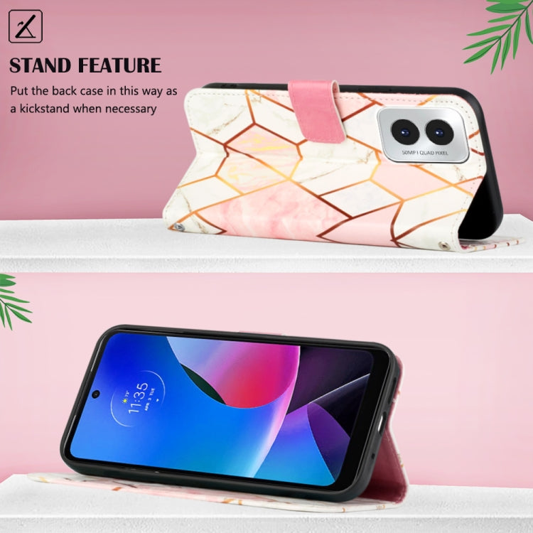For Motorola Moto G Play 4G 2024 PT003 Marble Pattern Flip Leather Phone Case(Pink White) - Motorola Cases by buy2fix | Online Shopping UK | buy2fix