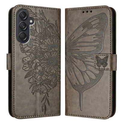 For Samsung Galaxy M55 Embossed Butterfly Leather Phone Case(Grey) - Galaxy Phone Cases by buy2fix | Online Shopping UK | buy2fix