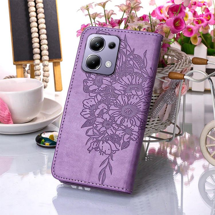 For Xiaomi Redmi Note 13 Pro 4G Global Embossed Butterfly Leather Phone Case(Purple) - Note 13 Pro Cases by buy2fix | Online Shopping UK | buy2fix