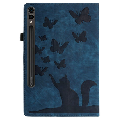 For Samsung Galaxy Tab S9 Ultra / S8 Ultra Butterfly Cat Embossing Leather Tablet Case(Dark Blue) - Galaxy Tab S9 Ultra Cases by buy2fix | Online Shopping UK | buy2fix