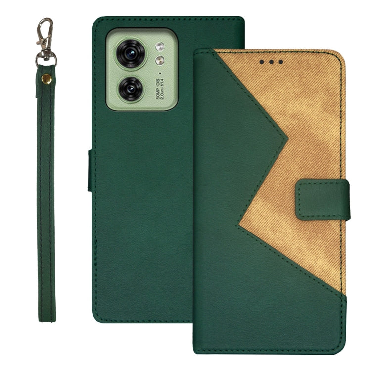 For Motorola Edge 40 5G idewei Two-color Splicing Leather Phone Case(Green) - Motorola Cases by idewei | Online Shopping UK | buy2fix