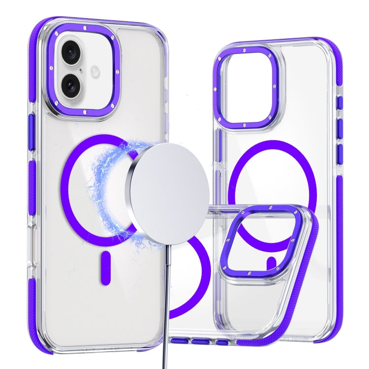 For iPhone 16 Dual-Color Clear Acrylic Hybrid TPU MagSafe Phone Case(Purple) - iPhone 16 Cases by buy2fix | Online Shopping UK | buy2fix