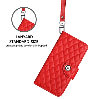 For iPhone 16 Pro Rhombic Texture Flip Leather Phone Case with Lanyard(Red) - iPhone 16 Pro Cases by buy2fix | Online Shopping UK | buy2fix