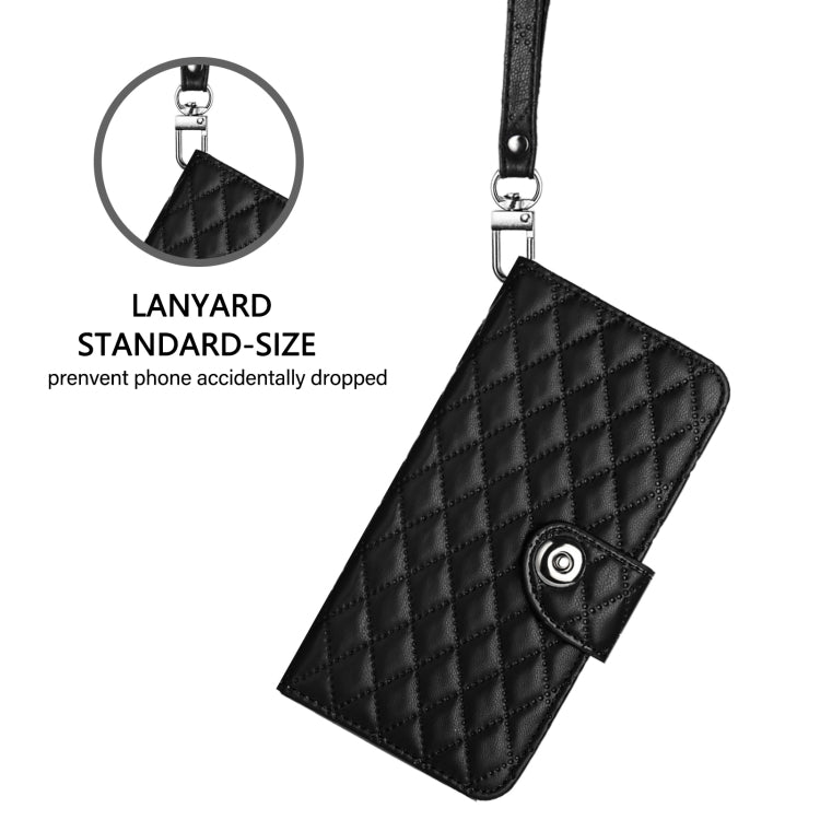 For iPhone SE 2024 Rhombic Texture Flip Leather Phone Case with Lanyard(Black) - More iPhone Cases by buy2fix | Online Shopping UK | buy2fix