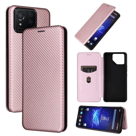For ASUS ROG Phone 8 Carbon Fiber Texture Flip Leather Phone Case(Pink) - ASUS Cases by buy2fix | Online Shopping UK | buy2fix