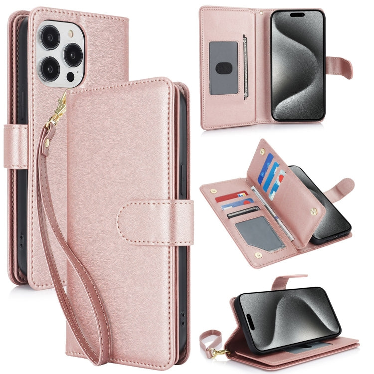 For iPhone 16 Pro Multi-Card Wallet RFID Leather Phone Case(Rose Gold) - iPhone 16 Pro Cases by buy2fix | Online Shopping UK | buy2fix