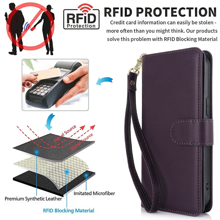 For iPhone 16 Pro Max Multi-Card Wallet RFID Leather Phone Case(Dark Purple) - iPhone 16 Pro Max Cases by buy2fix | Online Shopping UK | buy2fix