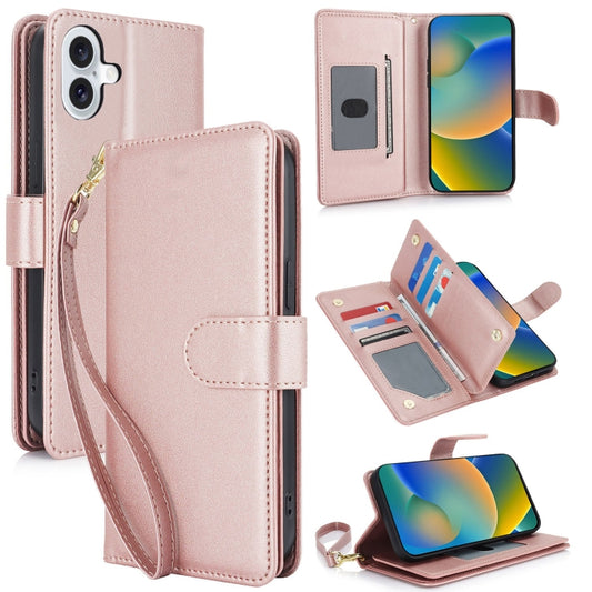 For iPhone 16 Plus Multi-Card Wallet RFID Leather Phone Case(Rose Gold) - iPhone 16 Plus Cases by buy2fix | Online Shopping UK | buy2fix