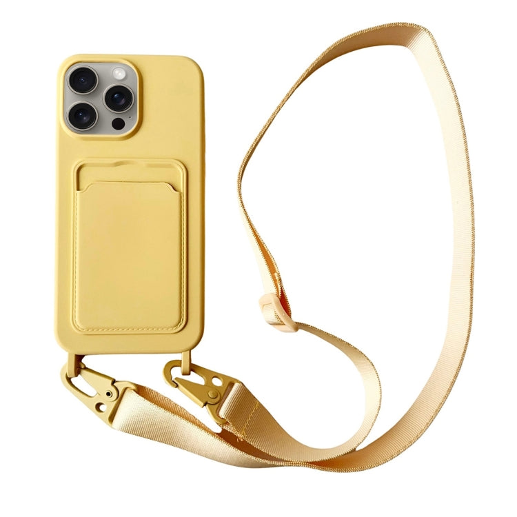 For iPhone 16 Pro Max Card Slot Liquid Silicone Phone Case with Lanyard(Yellow) - iPhone 16 Pro Max Cases by buy2fix | Online Shopping UK | buy2fix