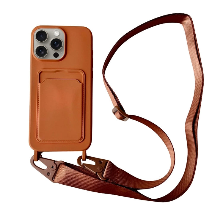 For iPhone 16 Pro Card Slot Liquid Silicone Phone Case with Lanyard(Brown) - iPhone 16 Pro Cases by buy2fix | Online Shopping UK | buy2fix