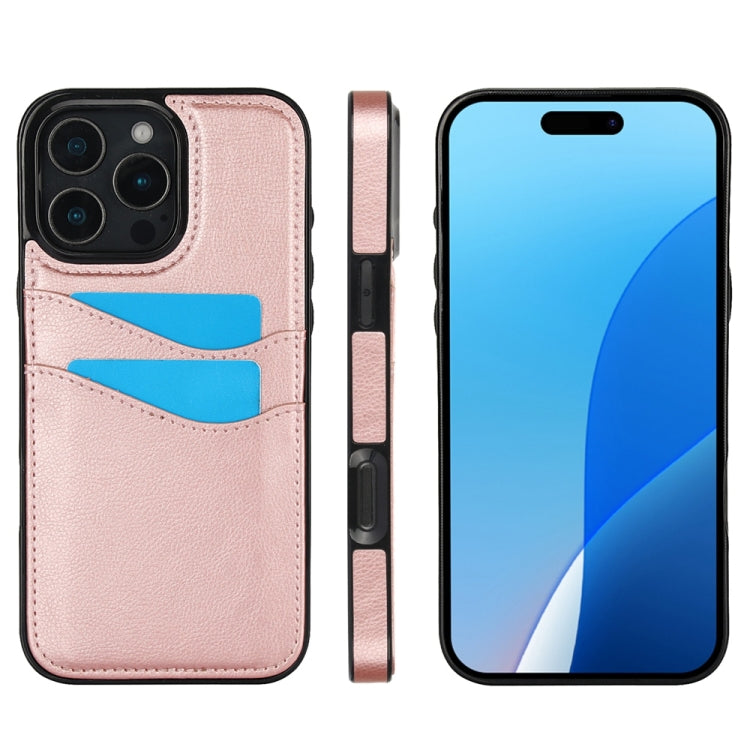 For iPhone 16 Pro Litchi Leather Skin Card Slots Phone Case(Rose Gold) - iPhone 16 Pro Cases by buy2fix | Online Shopping UK | buy2fix