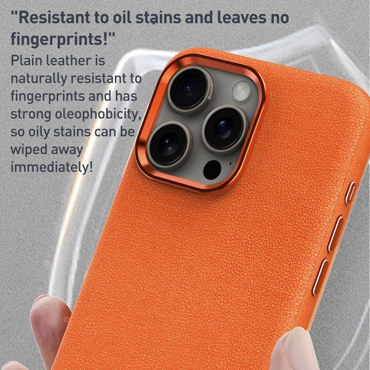 For iPhone 13 Metal Lens Frame Leather Magsafe Full Coverage Shockproof Phone Case(Orange) - iPhone 13 Cases by buy2fix | Online Shopping UK | buy2fix