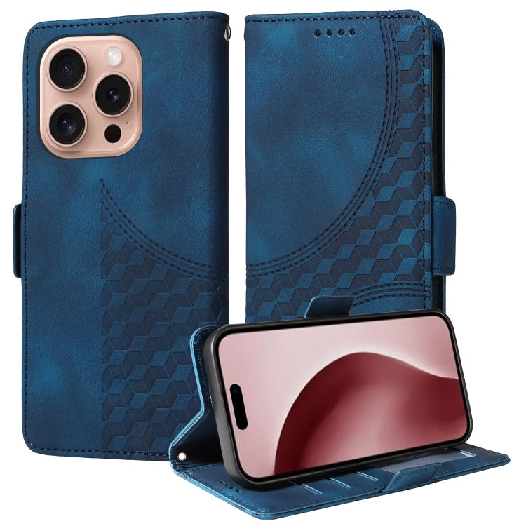 For iPhone 16 Pro Embossed Rhombus Starry Leather Phone Case(Blue) - iPhone 16 Pro Cases by buy2fix | Online Shopping UK | buy2fix