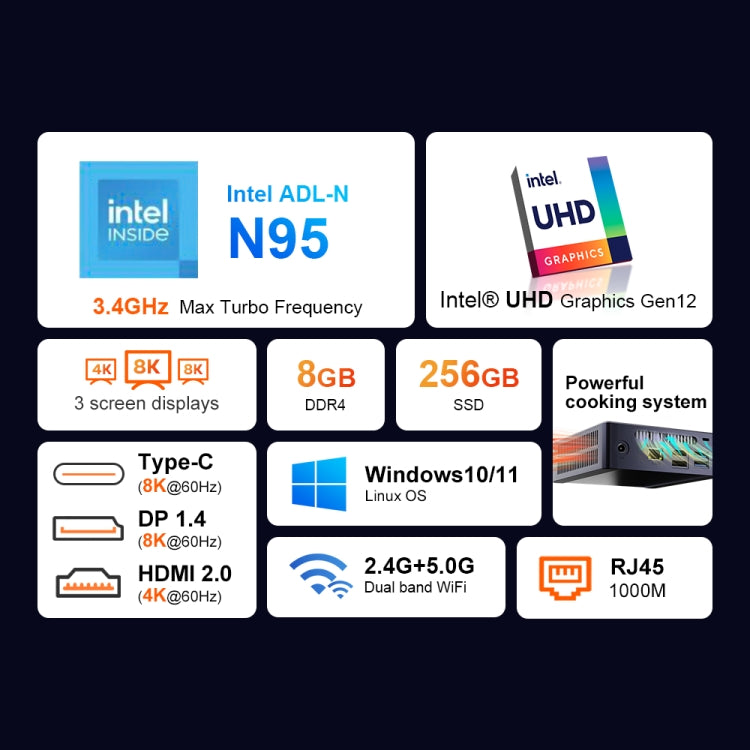 Ninkear N9 Windows 11 Mini PC, 8GB+256GB, Intel Alder Lake N95, Support 3 Screen Display(US Plug) - Windows Mini PCs by buy2fix | Online Shopping UK | buy2fix