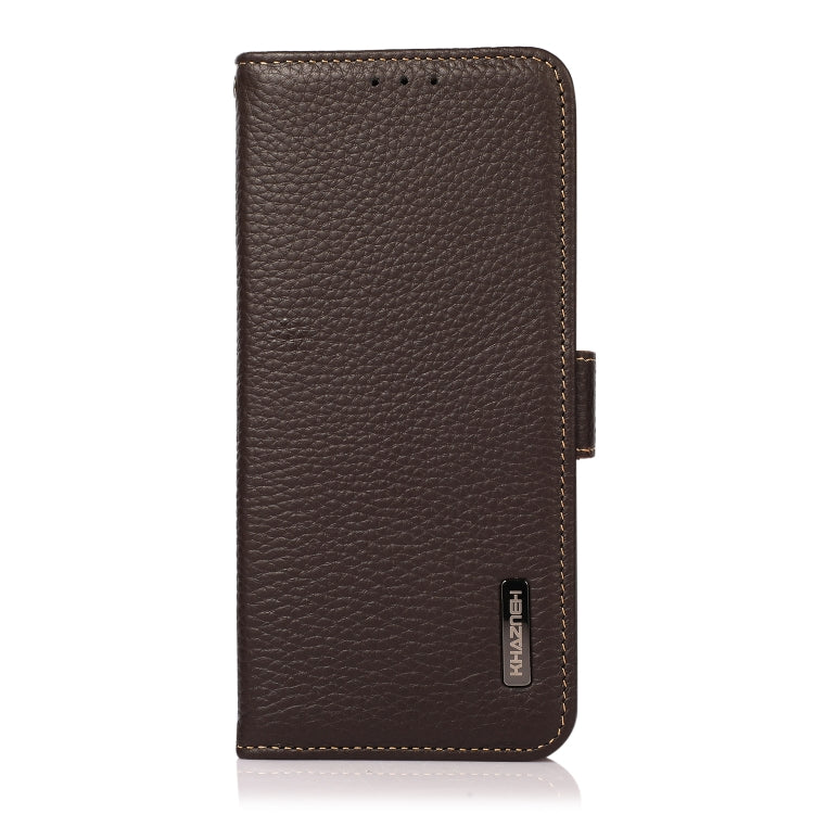 For Realme C67 4G KHAZNEH Side-Magnetic Litchi Genuine Leather RFID Phone Case(Brown) - C67 Cases by buy2fix | Online Shopping UK | buy2fix