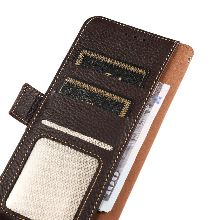 For Realme C67 4G KHAZNEH Side-Magnetic Litchi Genuine Leather RFID Phone Case(Brown) - C67 Cases by buy2fix | Online Shopping UK | buy2fix