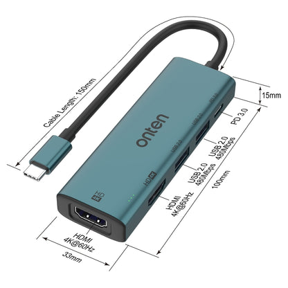 Onten UC126 5 in 1 USB-C / Type-C to Dual HDM I+ USB2.0 + PD3.0 Multi-function HUB Docking Station - USB HUB by Onten | Online Shopping UK | buy2fix