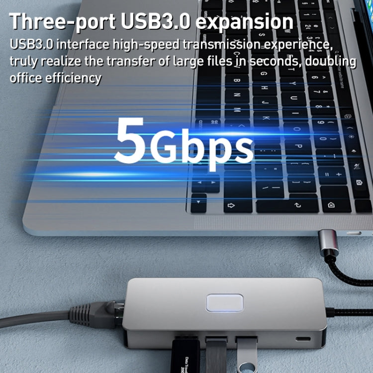 BYL-2401 8 in 1 Type-C to PD100W + USB3.0 + HDMI + DP + RJ45 HUB Docking Station(Space Grey) - USB HUB by buy2fix | Online Shopping UK | buy2fix