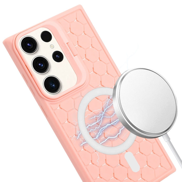 For Samsung Galaxy S23 Ultra 5G Honeycomb Radiating Lens Holder Magsafe Phone Case(Pink) - Galaxy S23 Ultra 5G Cases by buy2fix | Online Shopping UK | buy2fix
