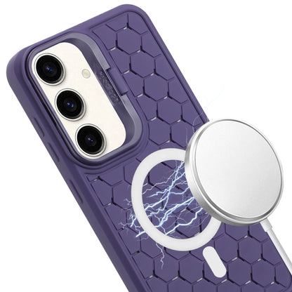 For Samsung Galaxy S23 FE 5G Honeycomb Radiating Lens Holder Magsafe Phone Case(Purple) - Galaxy S23 FE 5G Cases by buy2fix | Online Shopping UK | buy2fix