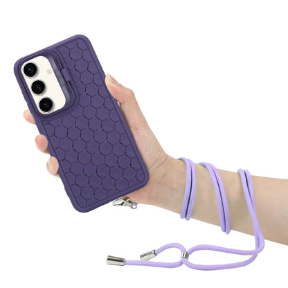 For Samsung Galaxy S23 FE 5G Honeycomb Radiating Lens Holder Magsafe Phone Case with Lanyard(Purple) - Galaxy S23 FE 5G Cases by buy2fix | Online Shopping UK | buy2fix
