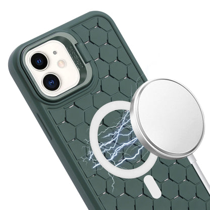 For iPhone 11 Honeycomb Radiating Lens Holder Magsafe Phone Case with Lanyard(Green) - iPhone 11 Cases by buy2fix | Online Shopping UK | buy2fix