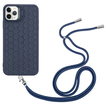 For iPhone 16 Pro Max Honeycomb Radiating Lens Holder Magsafe Phone Case with Lanyard(Blue) - iPhone 16 Pro Max Cases by buy2fix | Online Shopping UK | buy2fix