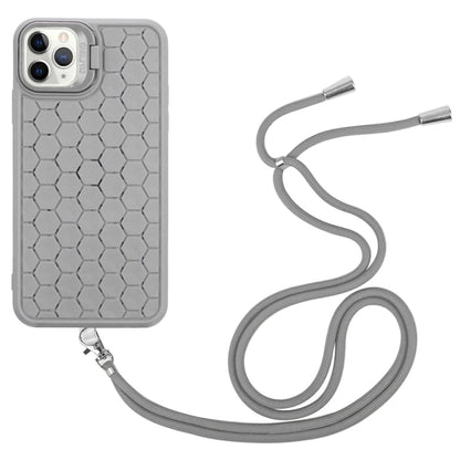 For iPhone 16 Pro Honeycomb Radiating Lens Holder Magsafe Phone Case with Lanyard(Grey) - iPhone 16 Pro Cases by buy2fix | Online Shopping UK | buy2fix