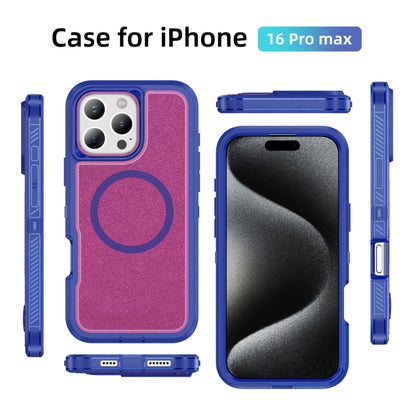 For iPhone 16 Pro Max Guard Magsafe Magnetic Ring Matte Phone Case(Blue+Rose Red) - iPhone 16 Pro Max Cases by buy2fix | Online Shopping UK | buy2fix