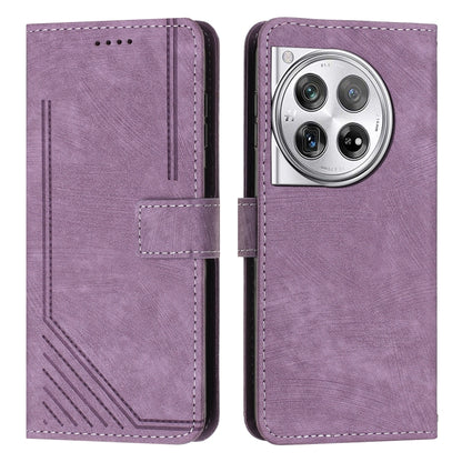 For OnePlus 12 Skin Feel Stripe Pattern Leather Phone Case with Lanyard(Purple) - OnePlus Cases by buy2fix | Online Shopping UK | buy2fix