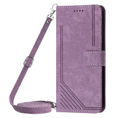 For OnePlus 12 Skin Feel Stripe Pattern Leather Phone Case with Lanyard(Purple) - OnePlus Cases by buy2fix | Online Shopping UK | buy2fix