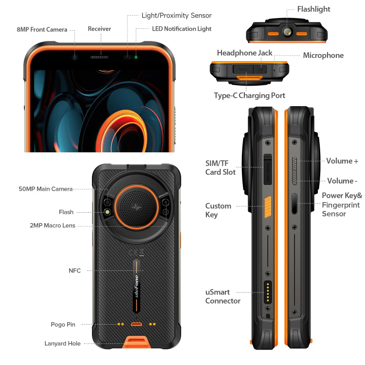 Ulefone Power Armor 16S Rugged Phone, 8GB+128GB, 9600mAh Battery, Side Fingerprint, 5.93 inch Android 13 Unisoc T616 Octa Core up to 2.0GHz, Network: 4G, NFC, OTG(Orange) - Ulefone by Ulefone | Online Shopping UK | buy2fix