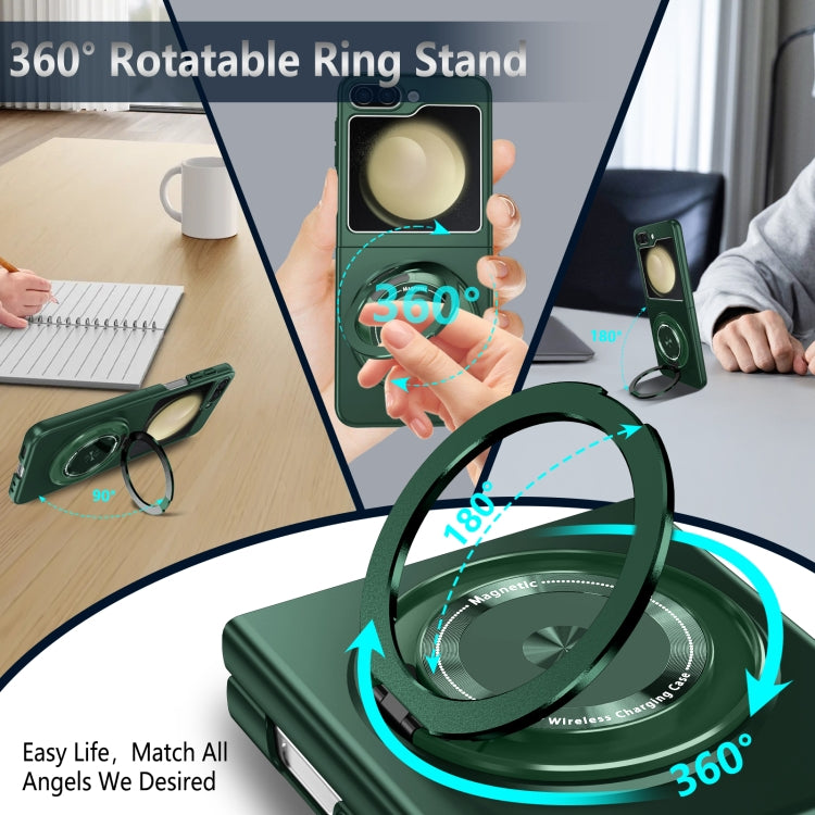 For Samsung Galaxy Z Flip4 5G 360 Degree Rotating Holder MagSafe PC Full Coverage Shockproof Phone Case(Green) - Galaxy Z Flip4 5G Cases by buy2fix | Online Shopping UK | buy2fix