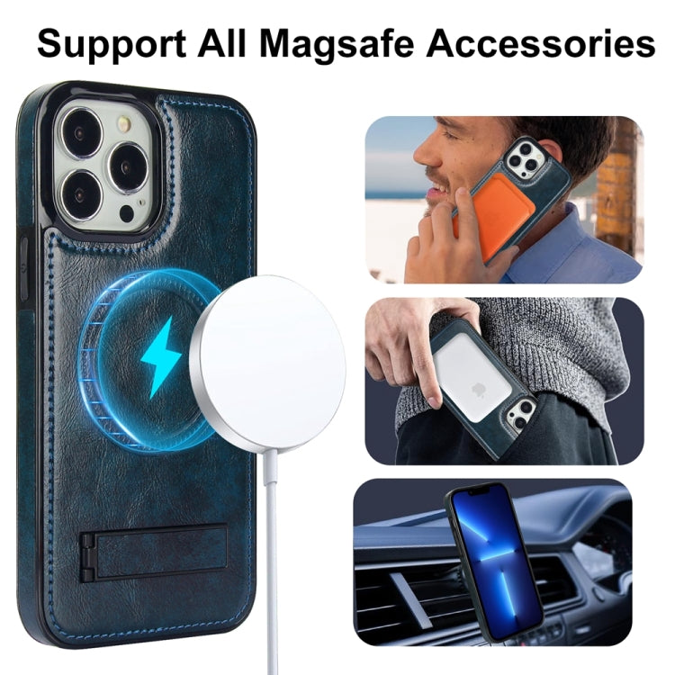 For iPhone 13 Pro Max Retro Leather Invisible Stand MagSafe Phone Case(Blue) - iPhone 13 Pro Max Cases by buy2fix | Online Shopping UK | buy2fix