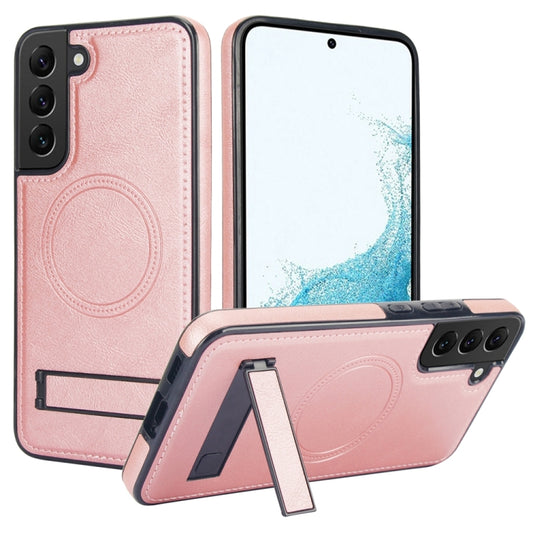 For Samsung Galaxy S22 5G Retro Leather Invisible Stand MagSafe Phone Case(Rose Gold) - Galaxy S22 5G Cases by buy2fix | Online Shopping UK | buy2fix