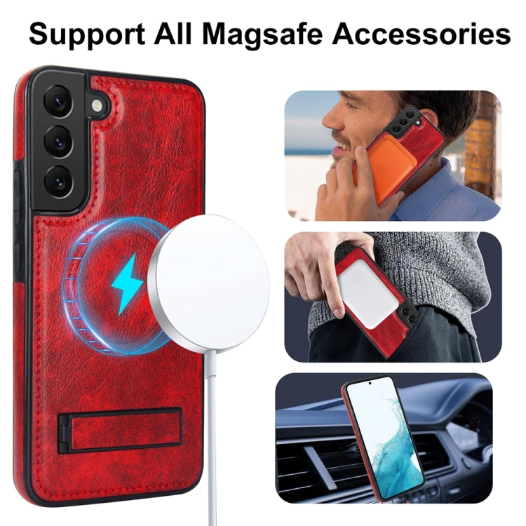 For Samsung Galaxy S22+ 5G Retro Leather Invisible Stand MagSafe Phone Case(Red) - Galaxy S22+ 5G Cases by buy2fix | Online Shopping UK | buy2fix