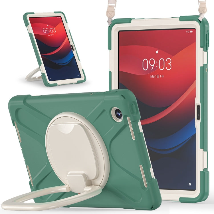 For Lenovo Tab M11 /Xiaomi Pad 11 2024 Silicone Hybrid PC Tablet Case with Holder & Shoulder Strap(Emerald Green) - Lenovo by buy2fix | Online Shopping UK | buy2fix