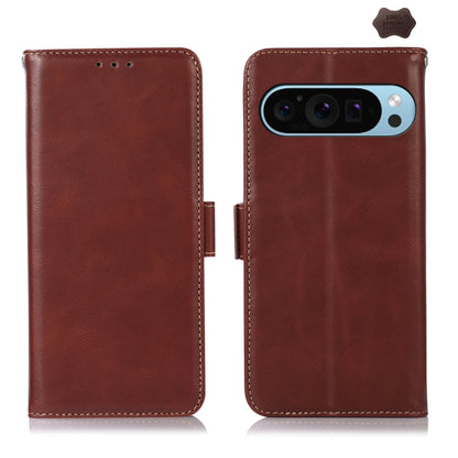 For Google Pixel 9 Crazy Horse Top Layer Cowhide Leather Phone Case(Brown) - Google Cases by buy2fix | Online Shopping UK | buy2fix