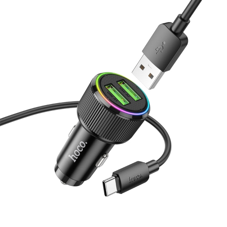hoco NZ14 Guerrero 36W Dual-port USB Car Charger Set with USB to Type-C Cable(Black) - Car Charger by hoco | Online Shopping UK | buy2fix