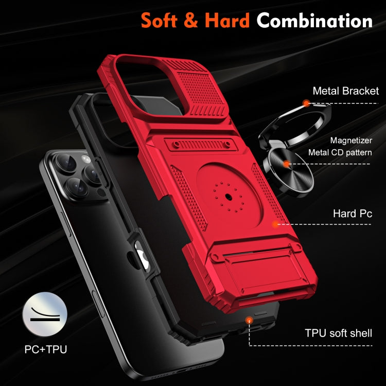 For iPhone 16 TPU+PC Shockproof Card Phone Case with Metal Ring Holder(Red) - iPhone 16 Cases by buy2fix | Online Shopping UK | buy2fix