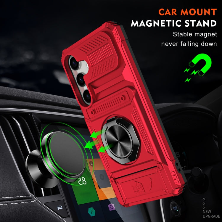 For Samsung Galaxy S24+ 5G TPU+PC Shockproof Card Phone Case with Metal Ring Holder(Red) - Galaxy S24+ 5G Cases by buy2fix | Online Shopping UK | buy2fix
