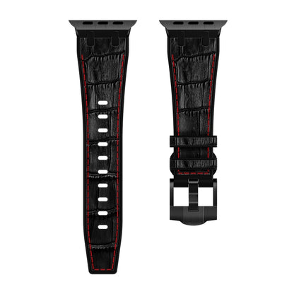 For Apple Watch Ultra 2 49mm Crocodile Texture Liquid Silicone Watch Band(Black Red Black) - Watch Bands by buy2fix | Online Shopping UK | buy2fix