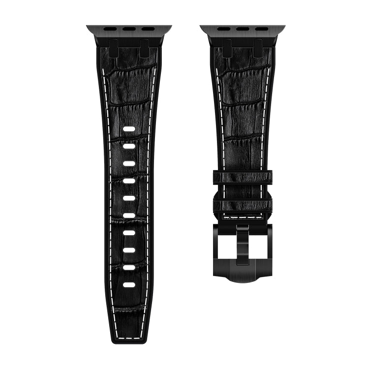 For Apple Watch Series 8 45mm Crocodile Texture Liquid Silicone Watch Band(Black White Black) - Watch Bands by buy2fix | Online Shopping UK | buy2fix